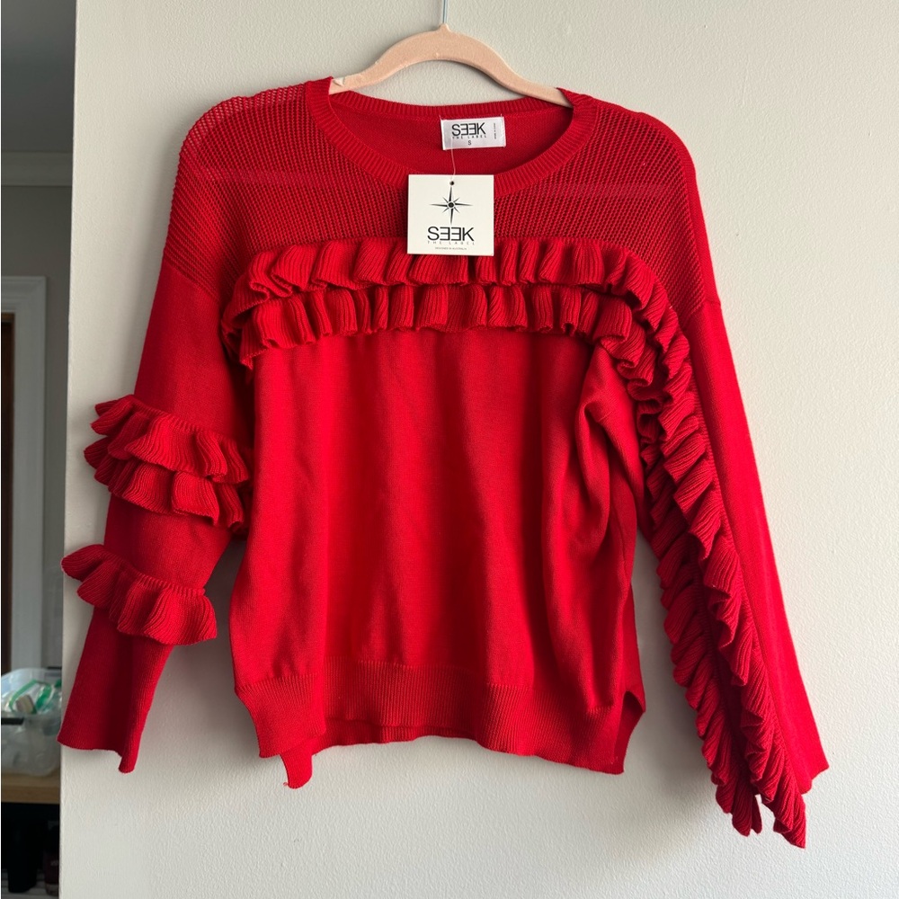SEEK the label red ruffle sweater size Small